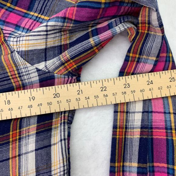 Merona Womens Large Pink Blue Orange Plaid Long Sleeve Cotton Button Up Shirt - Picture 9 of 9